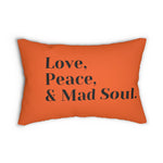 Love, Peace and Mad Soul Spun Polyester Lumbar Pillow - Orange