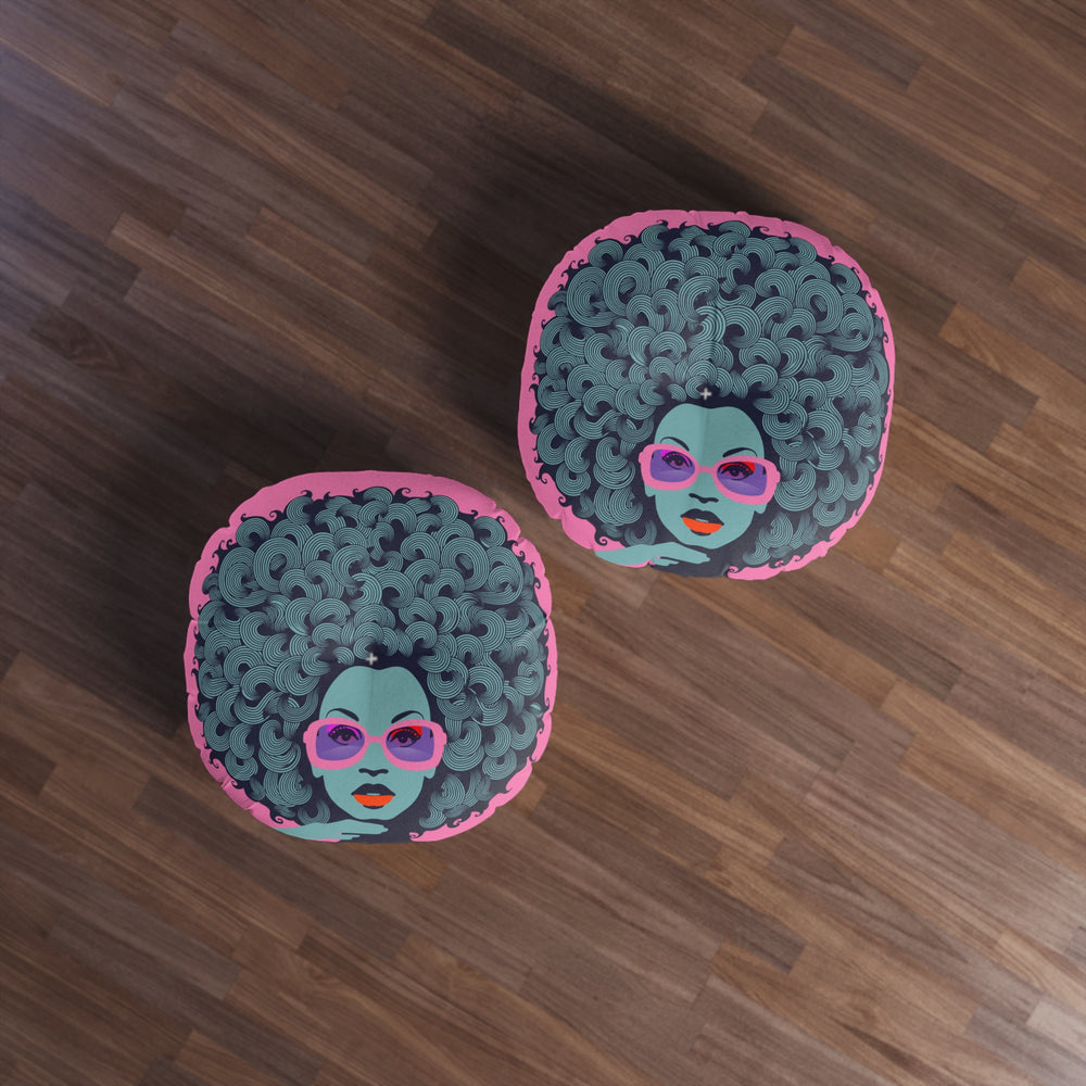 Curls GaloreTufted Floor Pillow, Round