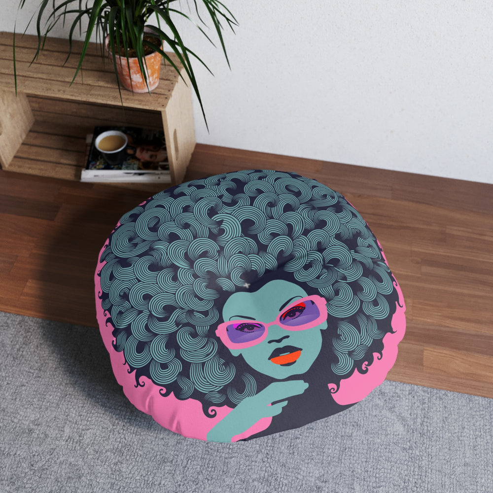 Curls GaloreTufted Floor Pillow, Round