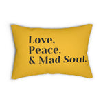 Love, Peace and Mad Soul Spun Polyester Lumbar Pillow - Yellow