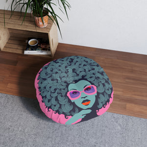 Curls GaloreTufted Floor Pillow, Round