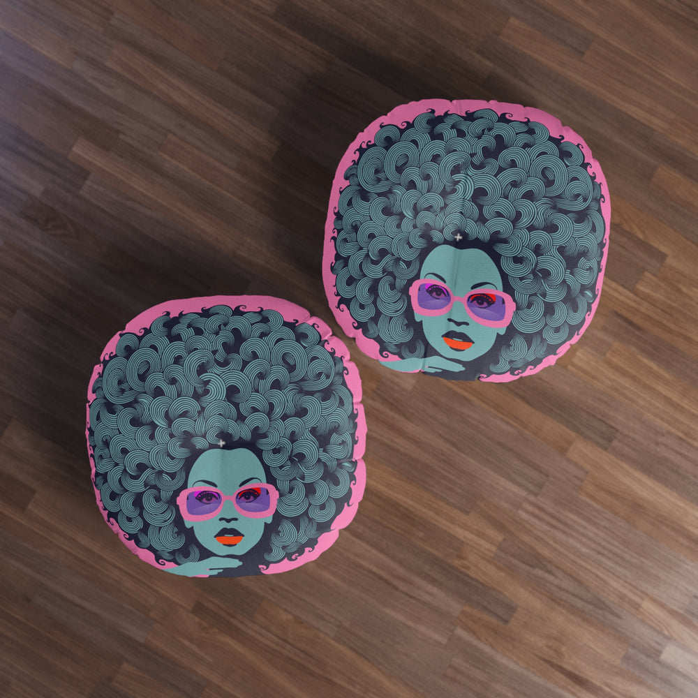 Curls GaloreTufted Floor Pillow, Round