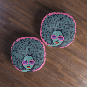 Curls GaloreTufted Floor Pillow, Round