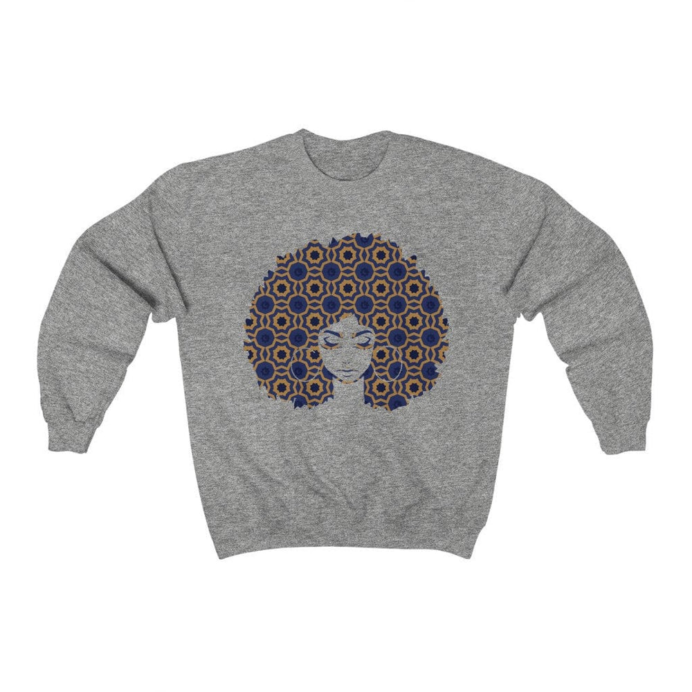 Afro Goddess - Unisex Heavy Blend™ Crewneck Sweatshirt - Blue and Yellow Colorway