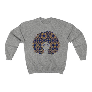 Afro Goddess - Unisex Heavy Blend™ Crewneck Sweatshirt - Blue and Yellow Colorway