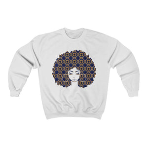 Afro Goddess - Unisex Heavy Blend™ Crewneck Sweatshirt - Blue and Yellow Colorway
