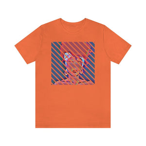 Abstract Woman with Head Scarf on Stripe Unisex Short Sleeve Tee