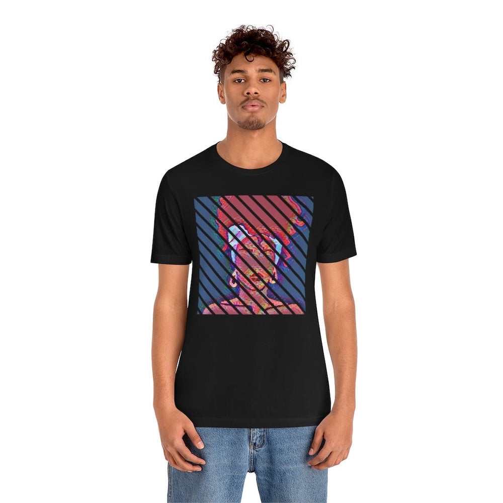Abstract Woman with Head Scarf on Stripe Unisex Short Sleeve Tee