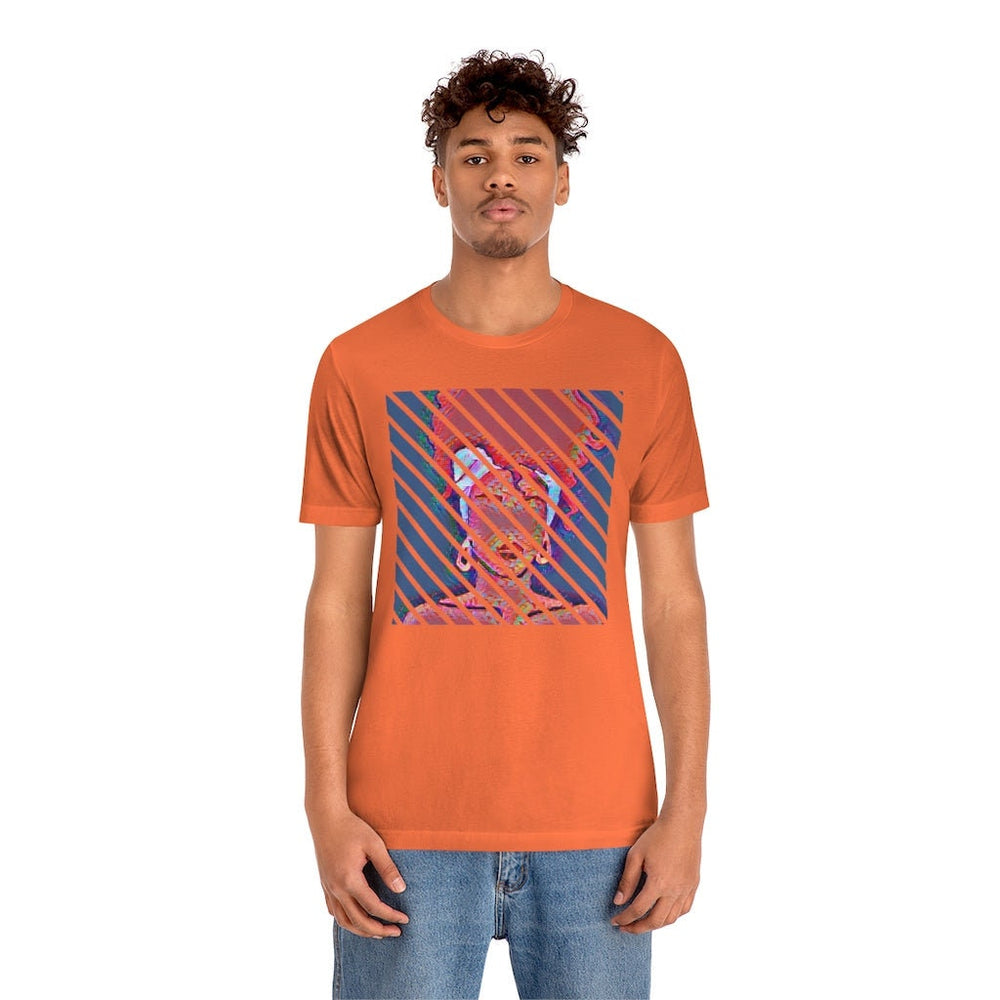 Abstract Woman with Head Scarf on Stripe Unisex Short Sleeve Tee