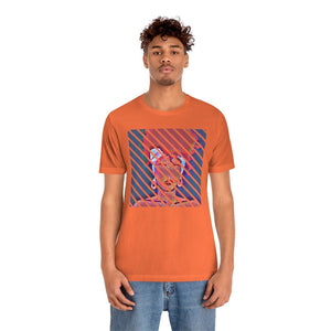 Abstract Woman with Head Scarf on Stripe Unisex Short Sleeve Tee