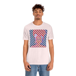 Abstract Woman with Head Scarf on Stripe Unisex Short Sleeve Tee