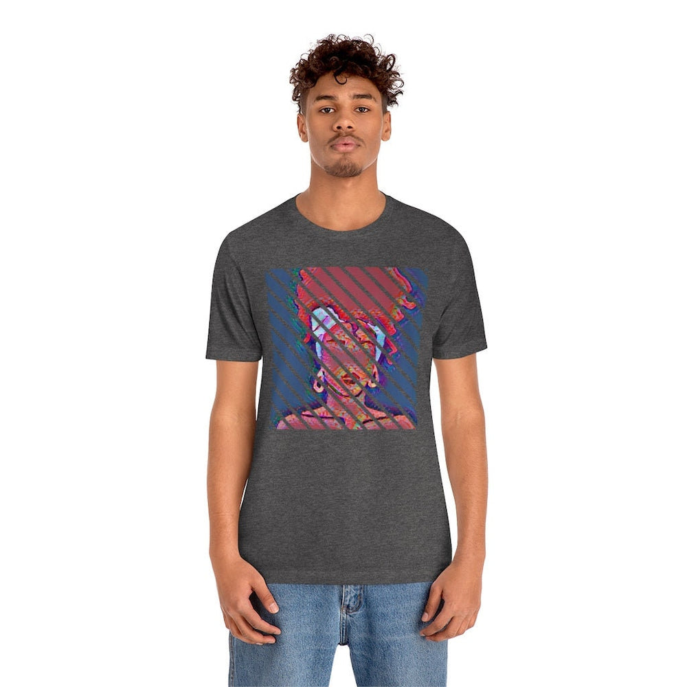 Abstract Woman with Head Scarf on Stripe Unisex Short Sleeve Tee