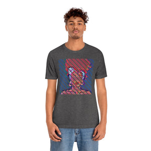 Abstract Woman with Head Scarf on Stripe Unisex Short Sleeve Tee