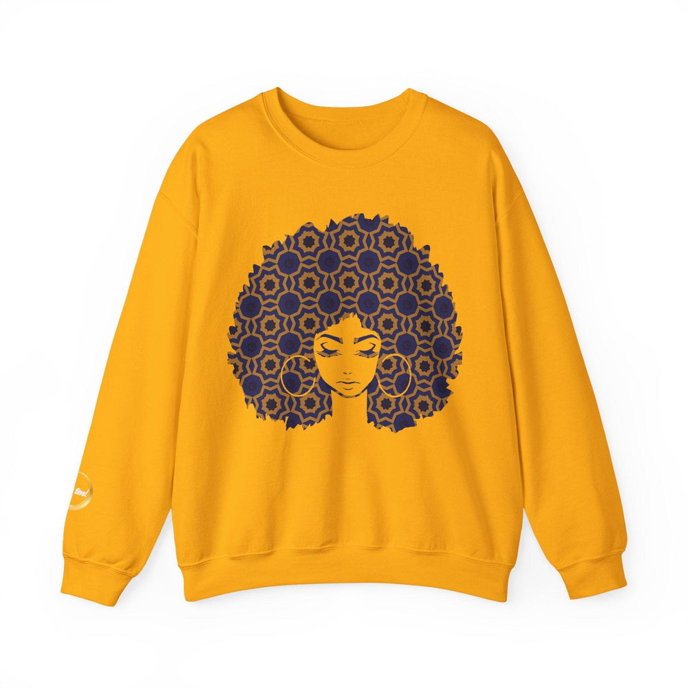 Afro Goddess - Unisex Heavy Blend™ Crewneck Sweatshirt - Blue and Yellow Colorway