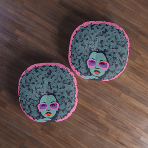 Curls GaloreTufted Floor Pillow, Round