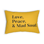 Love, Peace and Mad Soul Spun Polyester Lumbar Pillow - Yellow