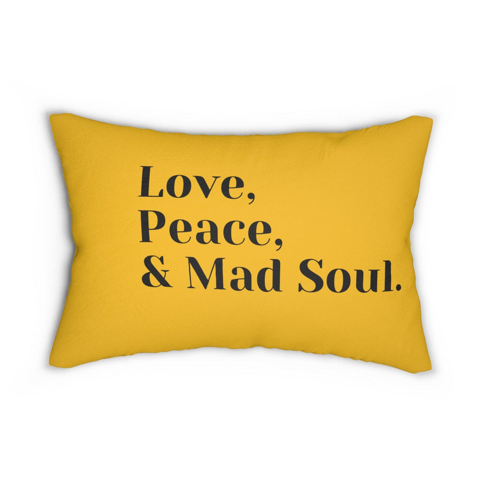 Love, Peace and Mad Soul Spun Polyester Lumbar Pillow - Yellow