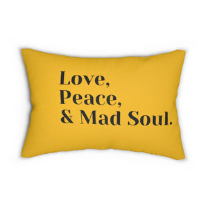 Love, Peace and Mad Soul Spun Polyester Lumbar Pillow - Yellow