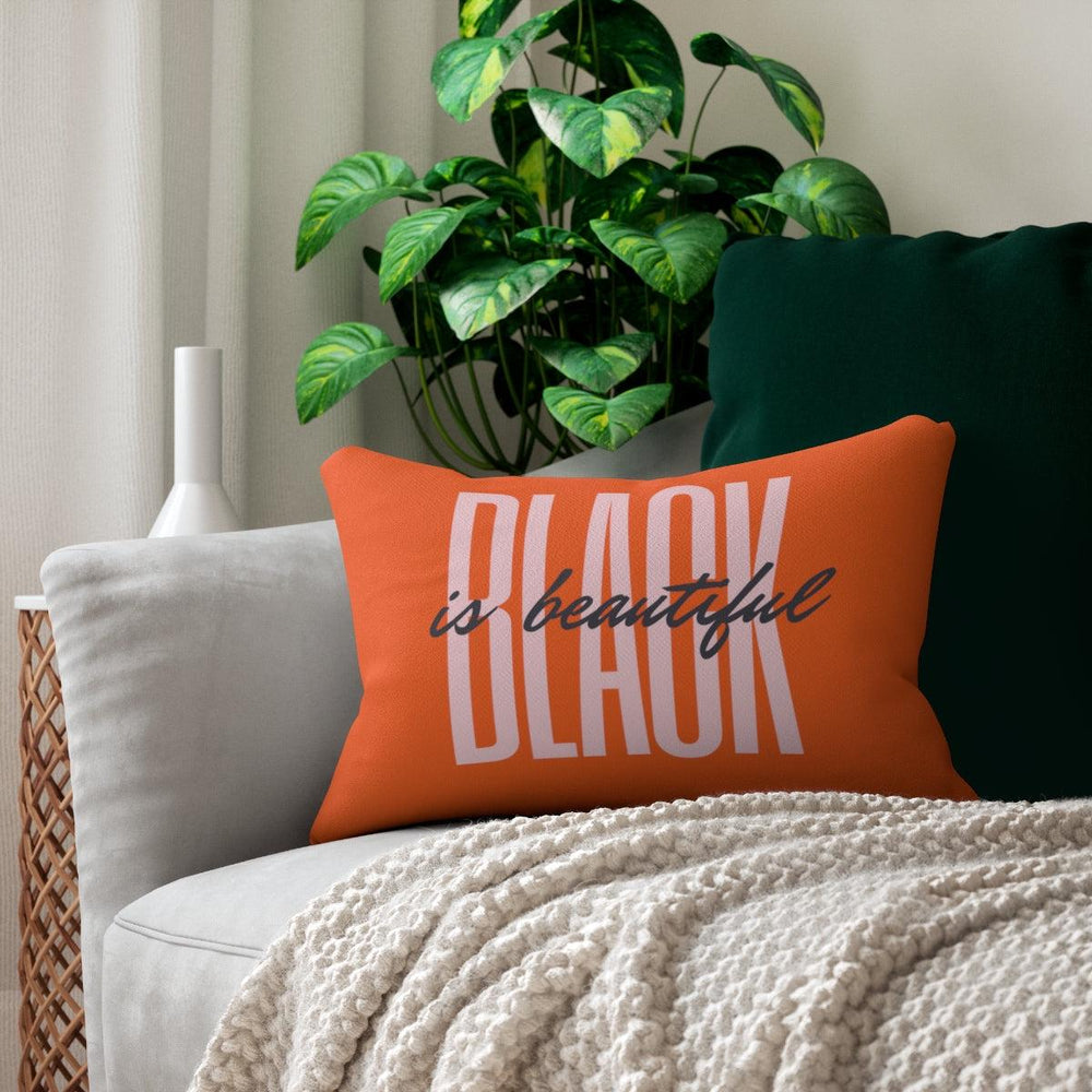 Black is Beautiful Spun Polyester Lumbar Pillow - Orange