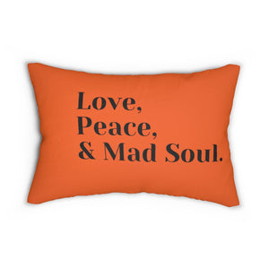 Love, Peace and Mad Soul Spun Polyester Lumbar Pillow - Orange