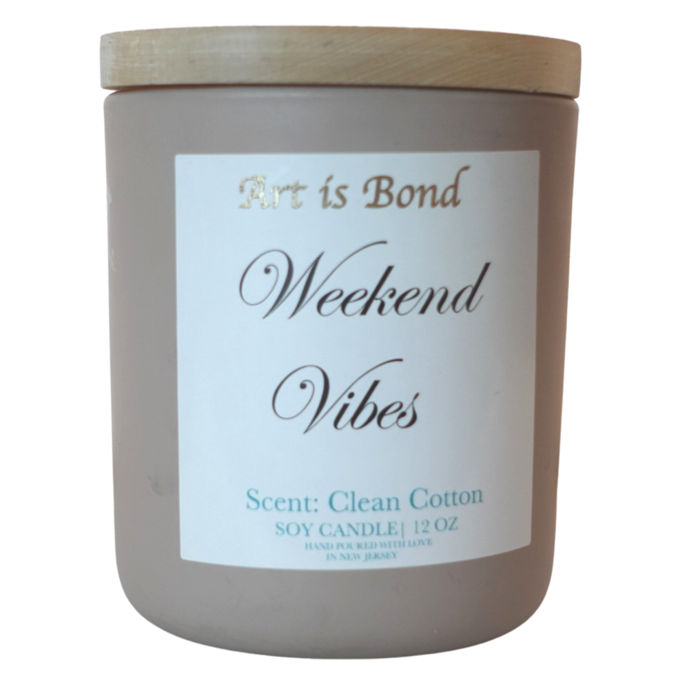 Weekend Vibes | 12 OZ Clean Cotton Scented Soy Candle Candle with Paired Custom Playlist