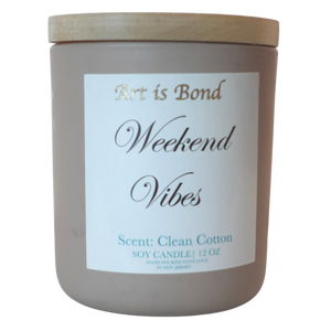 Weekend Vibes | 12 OZ Clean Cotton Scented Soy Candle Candle with Paired Custom Playlist