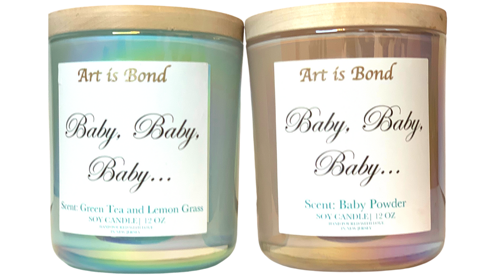 Baby, Baby, Baby | 12 OZ Soy Candle Candle with Paired Custom Playlist to Celebrate Your Bundle of Joy.