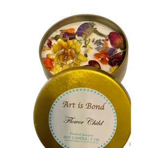 Flower Child 8 oz Frosted Juniper Soy Candle with Custom Playlist!