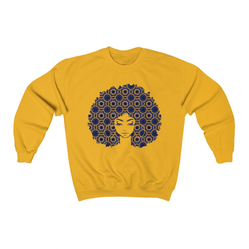 Afro Goddess - Unisex Heavy Blend™ Crewneck Sweatshirt - Blue and Yellow Colorway
