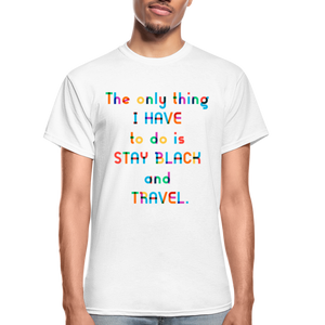 Stay Black and Travel Tee - Colorful Lettering - white