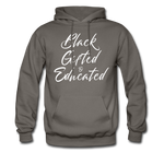 Black, Gifted & Educated Hoodie - White Lettering - Unisex - asphalt gray