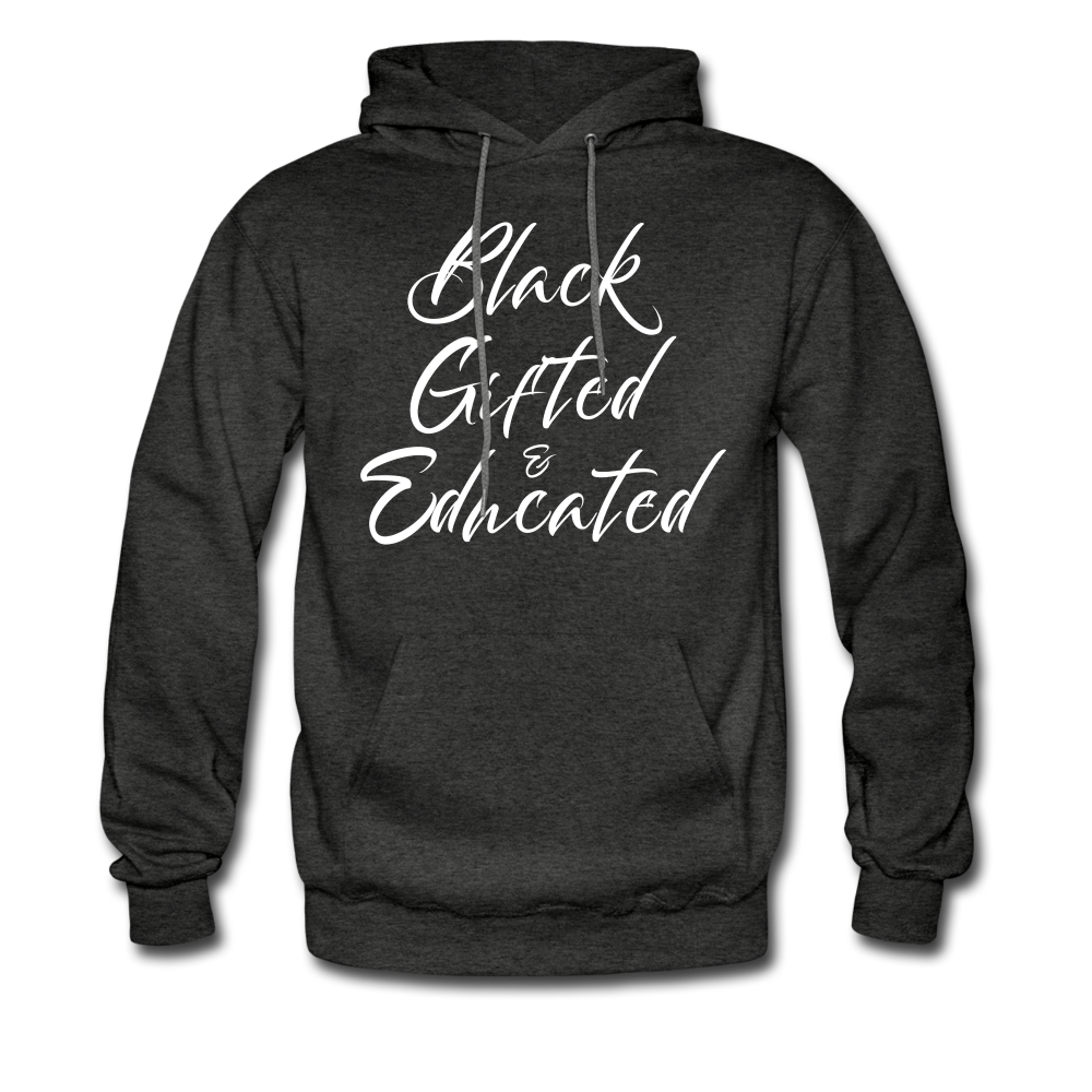 Black, Gifted & Educated Hoodie - White Lettering - Unisex - charcoal grey